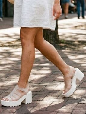NEW, BP Women's Slingback Jelly Sandals Block Mid Heel Round Toe Platform Shoes